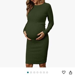 Green long sleeve form fitting Maternity Dress